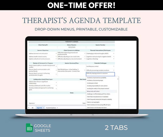 Therapist's Agenda Template - ONE TIME OFFER!