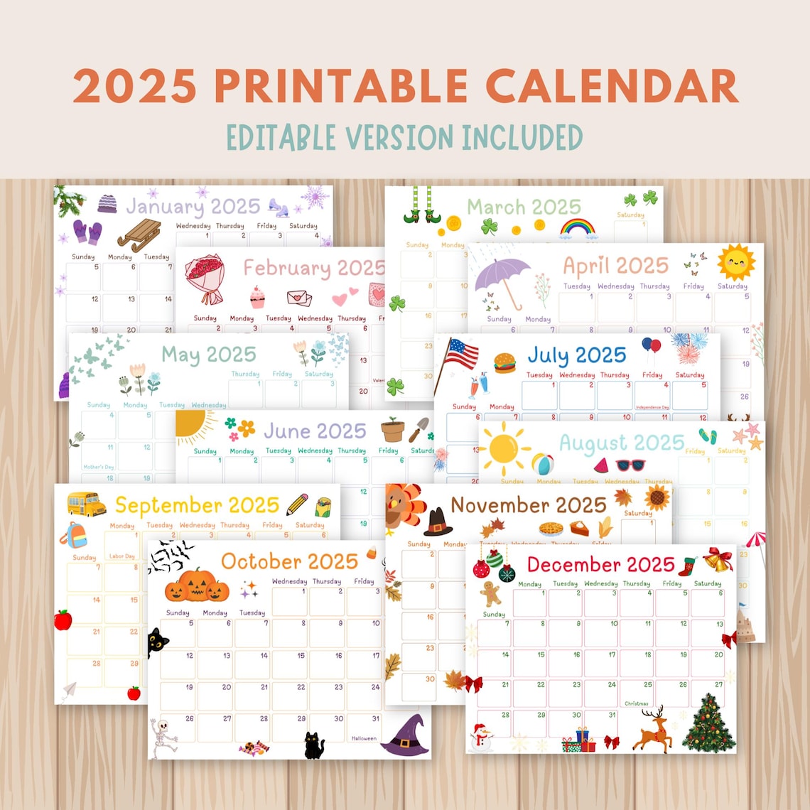 2025 Printable Kids Calendar (50%OFF)