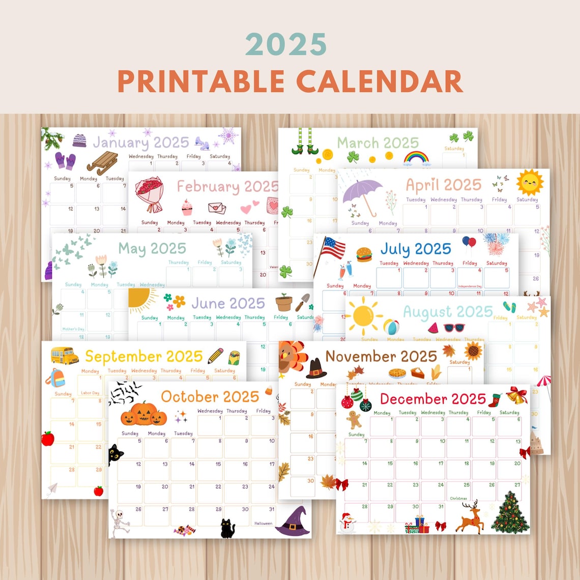 2025 Printable Kids Calendar (50%OFF)