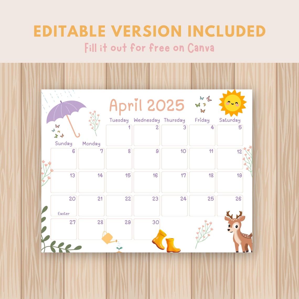 2025 Printable Kids Calendar (50%OFF)