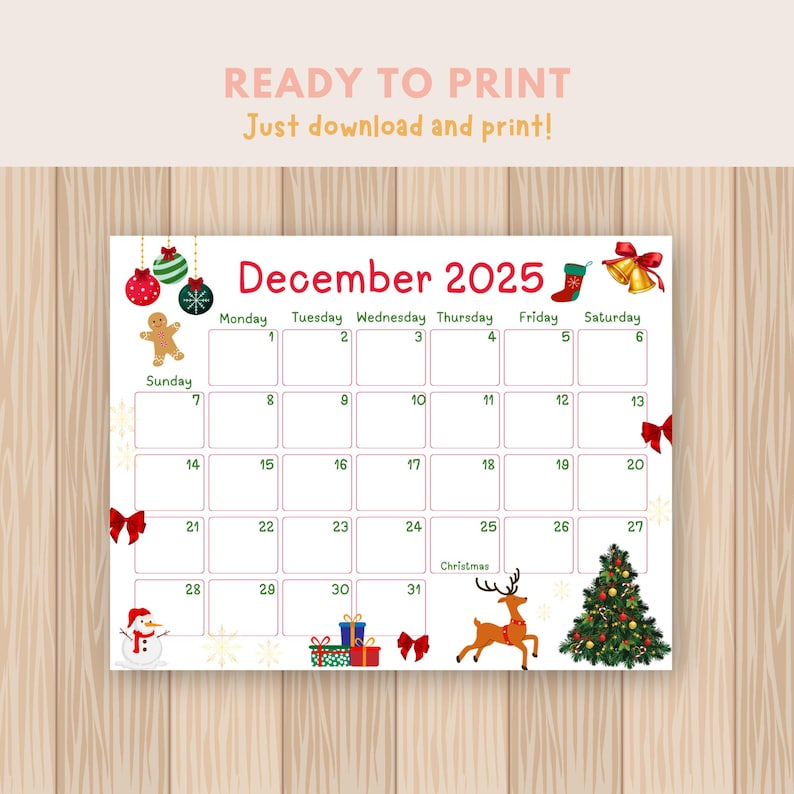 2025 Printable Kids Calendar (50%OFF)