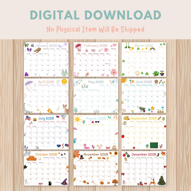 2025 Printable Kids Calendar (50%OFF)